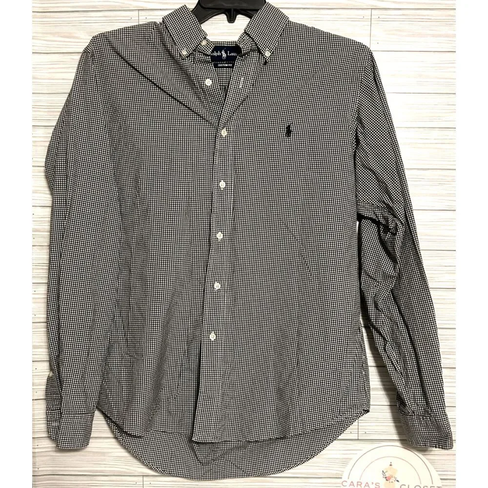 Polo Ralph Lauren Custom Fit Button Front Shirt Men's LARGE Cotton Gingham Check